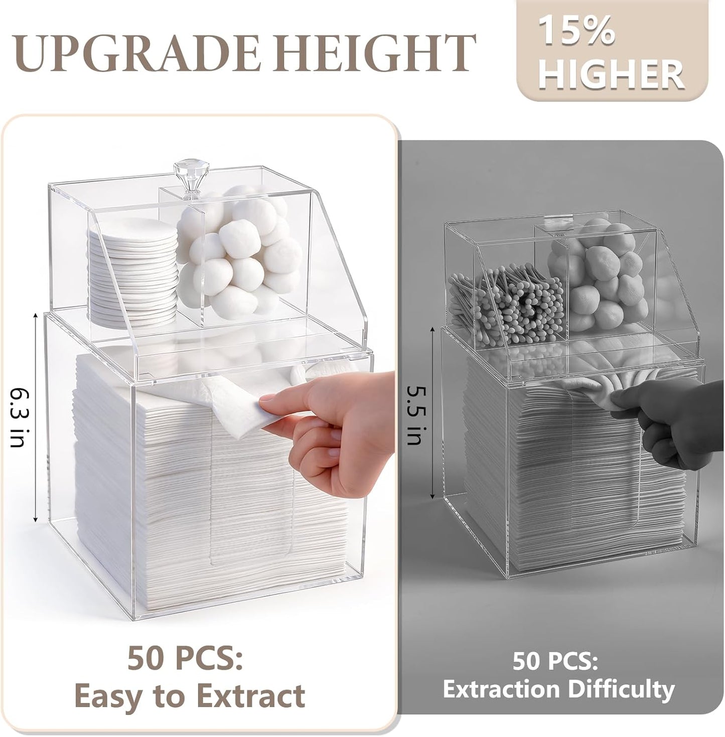 Disposable Facial Towels Storage - Double Layer Acrylic Box for Cotton Pads | Clear Bathroom Organizer