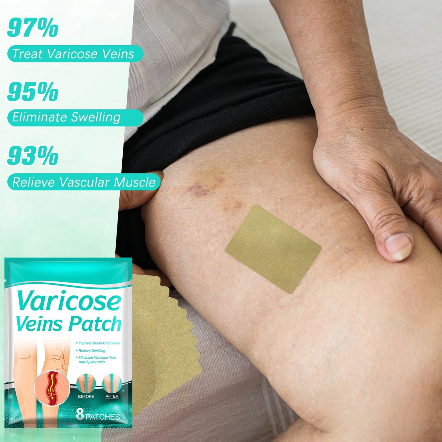 Varicose Veins Treatment Patches - Natural Ingredients for All Skin Types | 16 Patches