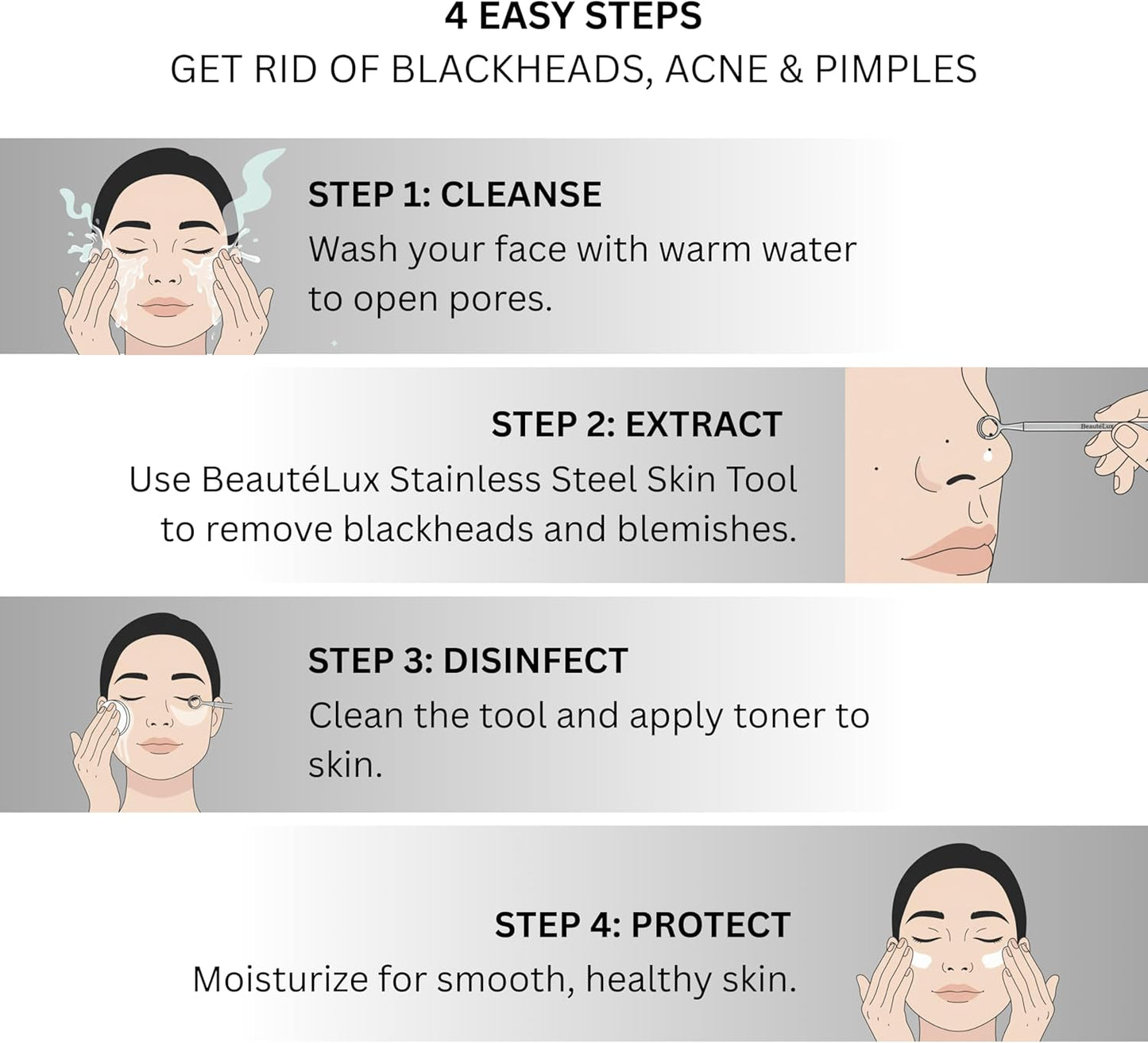 Blackhead Removal Tool - 2-in-1 Stainless Steel Acne Extractor | Dual-Loop Pimple Remover with Grey Leather Pouch