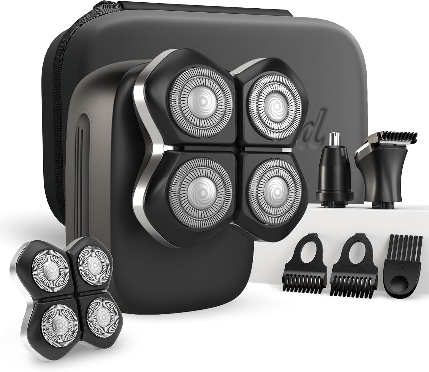 Electric Head & Body Hair Shaver - Cordless Rechargeable Wet/Dry Razor with Rotary Blades, Clippers & Trimmer | Waterproof Design
