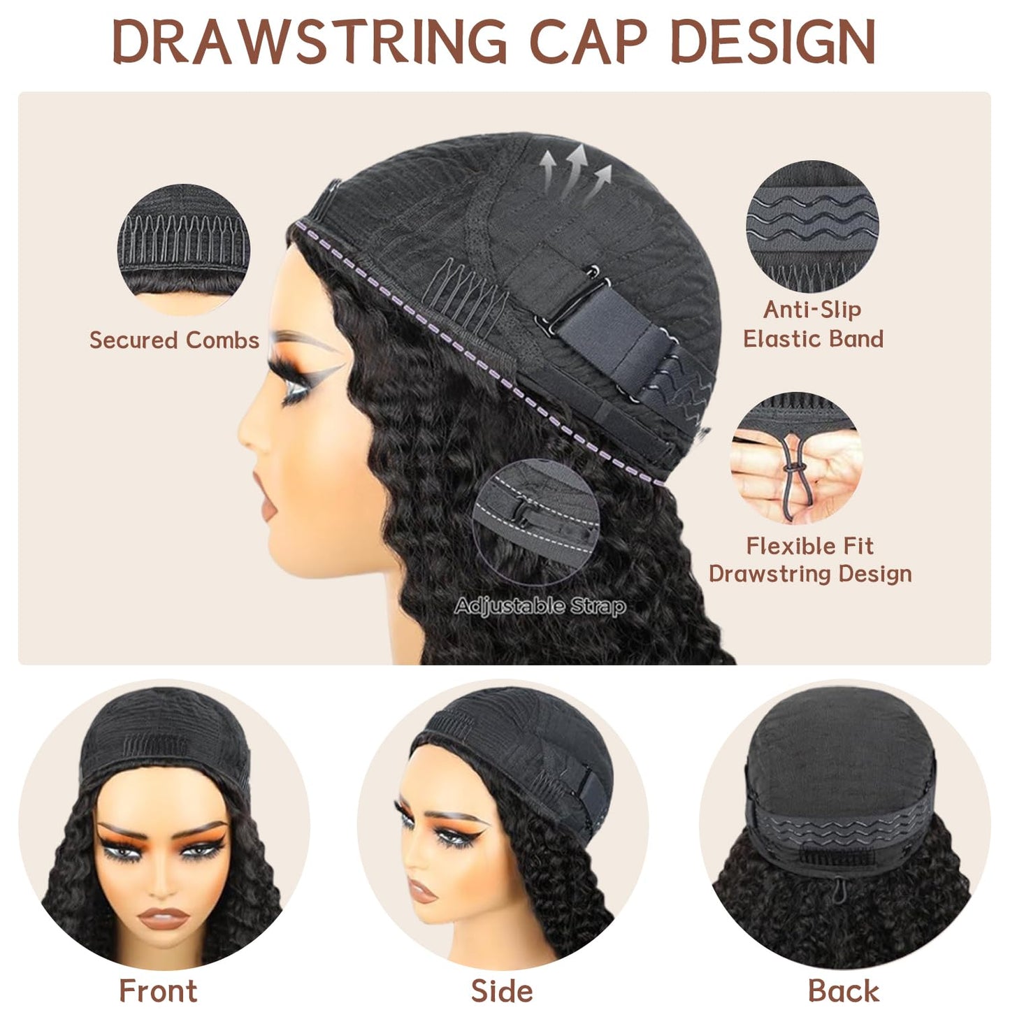 Burmese Curly Half Wig - 220% Density 100% Real Human Hair | Glueless 3-in-1 Headband Wig, 16 Inch