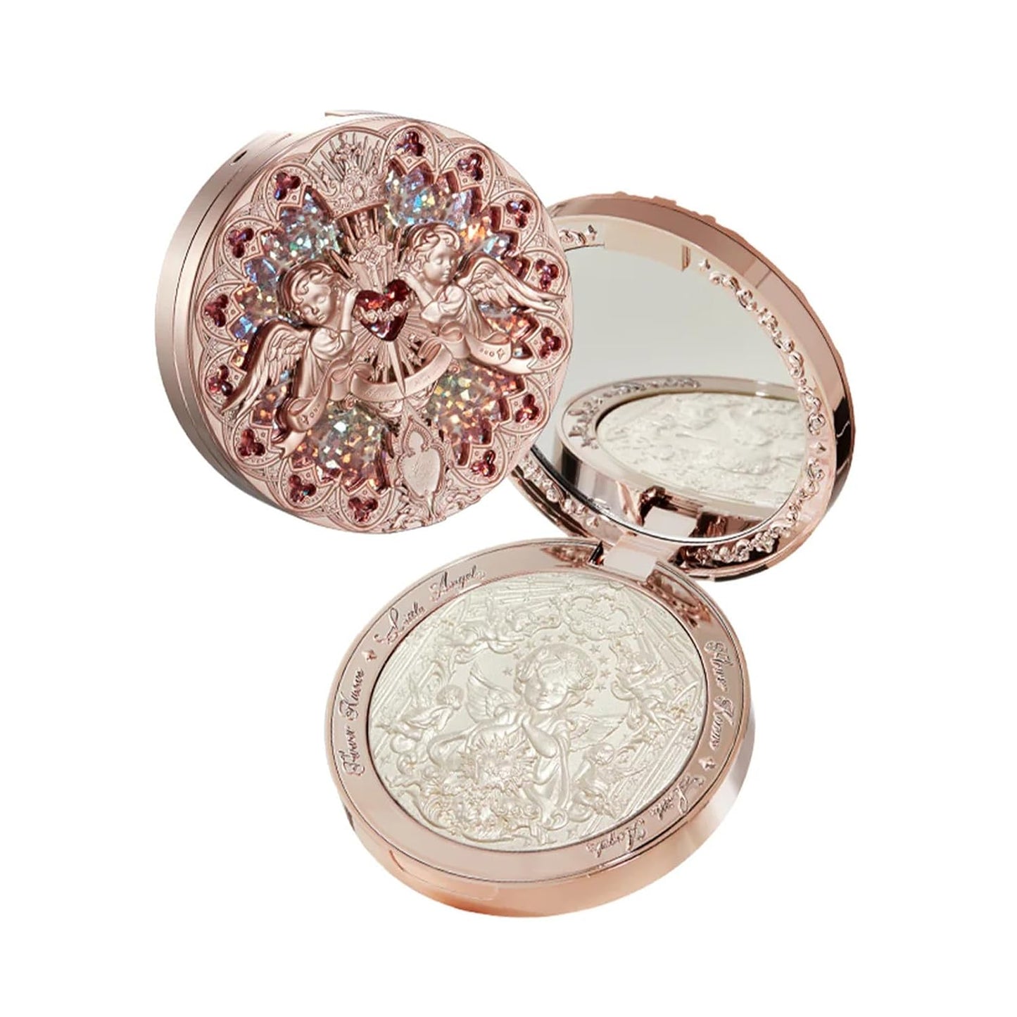 Little Angel Embossed Highlighter - Rosy Pearl Powder for Dreamy Pink Shimmer | Long-Lasting Ethereal Glow, Soft Velvet Finish