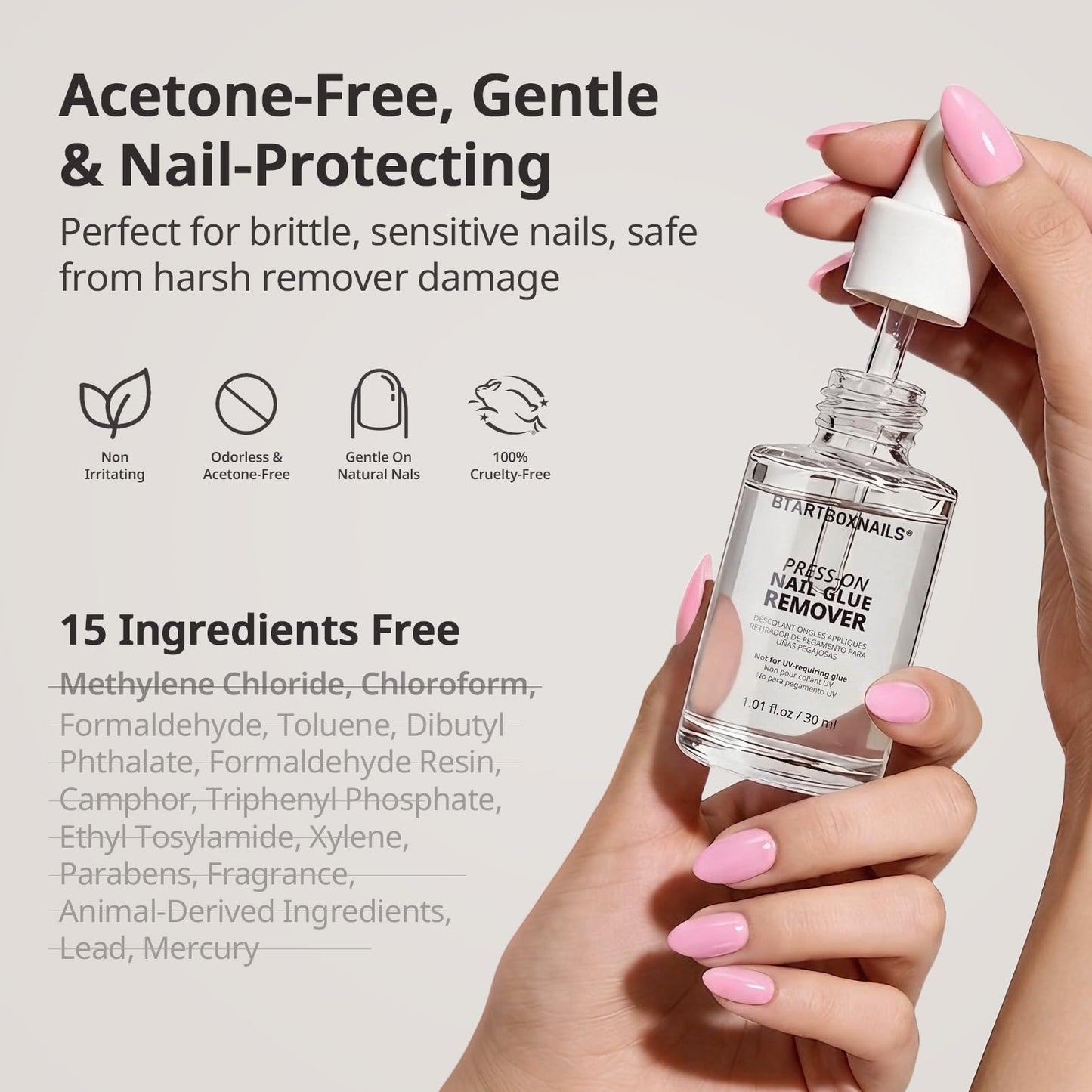 BTArtboxnails Brush On Nail Glue and Press On Nails Glue Remover Set - Acetone-Free, Odorless, Gentle & Non-Irritating Quick Apply & Remover for Fake Nails