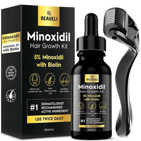 Minoxidil Beard Growth Kit for Men & Women - Hair Regrowth Treatment 5% | Black