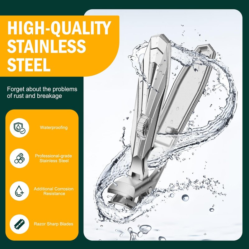 FVION Angled Head Toe Nail Clippers for Thick Nails - Ergonomic Long Handle Toenail Clippers for Seniors with Safety Lock, Stainless Steel Finger Nail Clippers with Catcher for Men and Women (Silver)