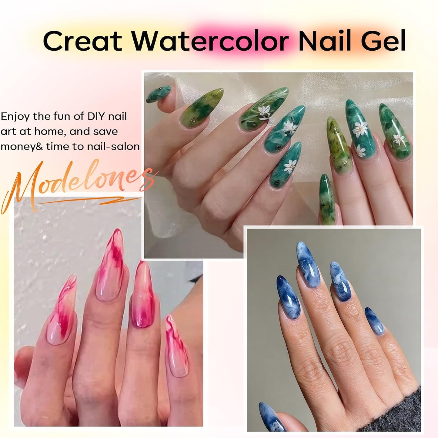 Modelones Clear Blooming Gel Nail Polish - 15ML | Floral Print Marble Watercolor Effects for DIY Nail Art