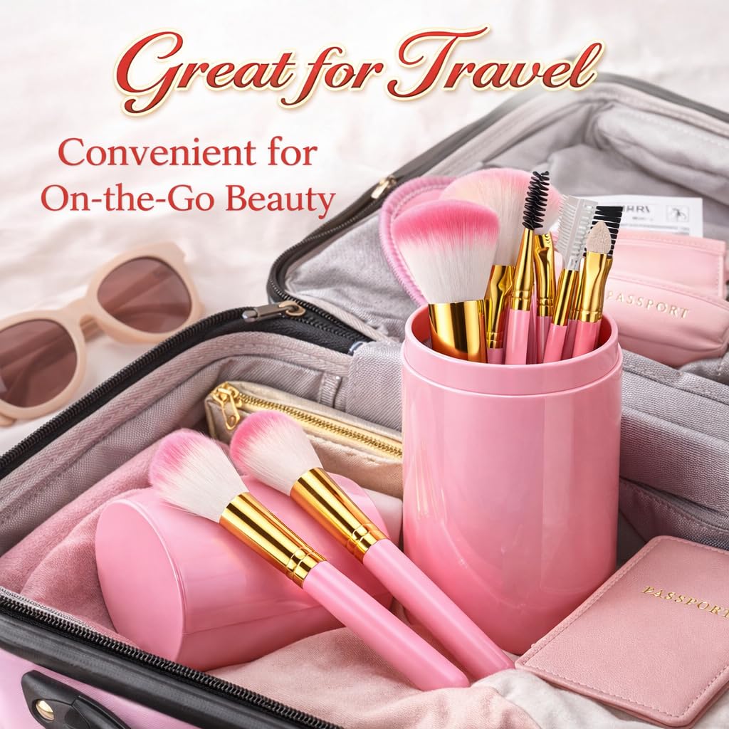 Professional Makeup Brush Set - 12 Pcs Soft Synthetic Bristles | Portable Travel Case for Artists