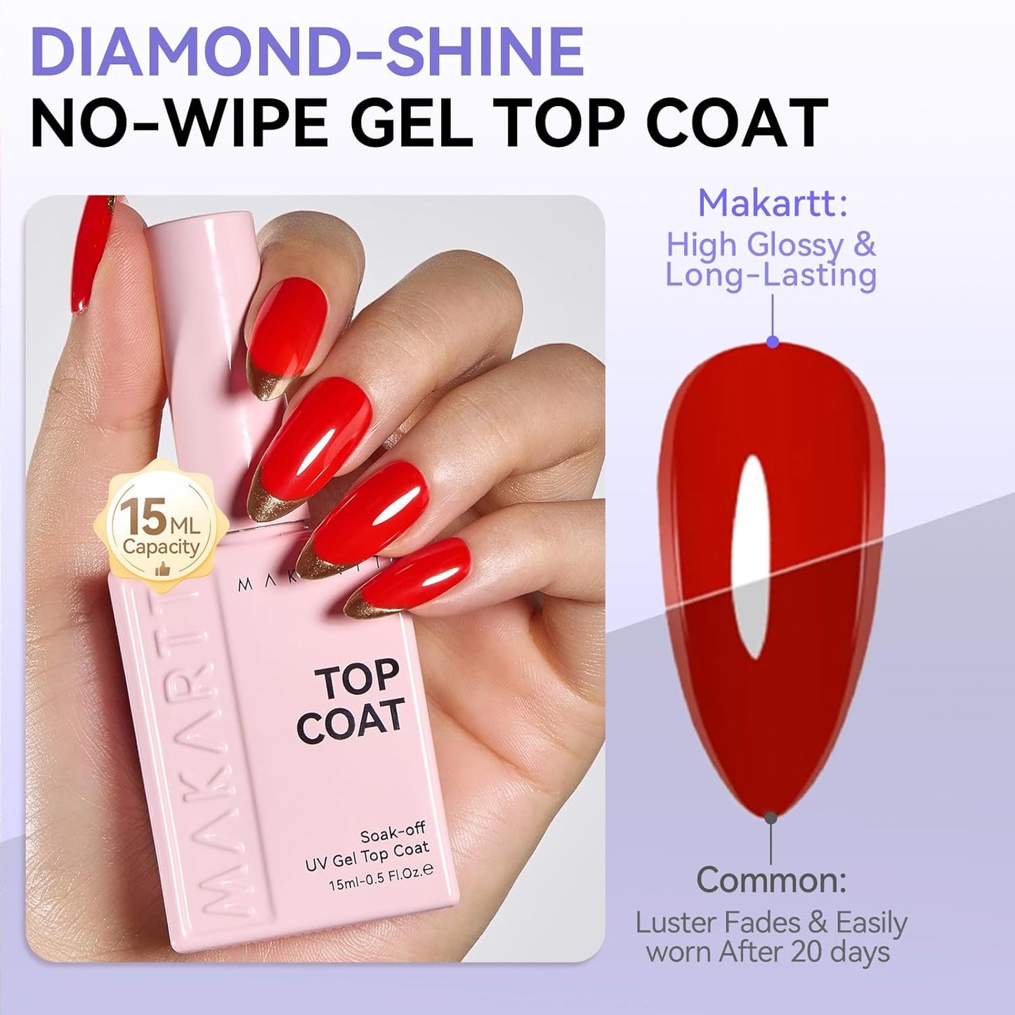 Makartt Gel Top & Base Coat Set - 15ml No Wipe Diamond-Shine Long-Lasting Nail Polish | Perfect for Home DIY Gifts