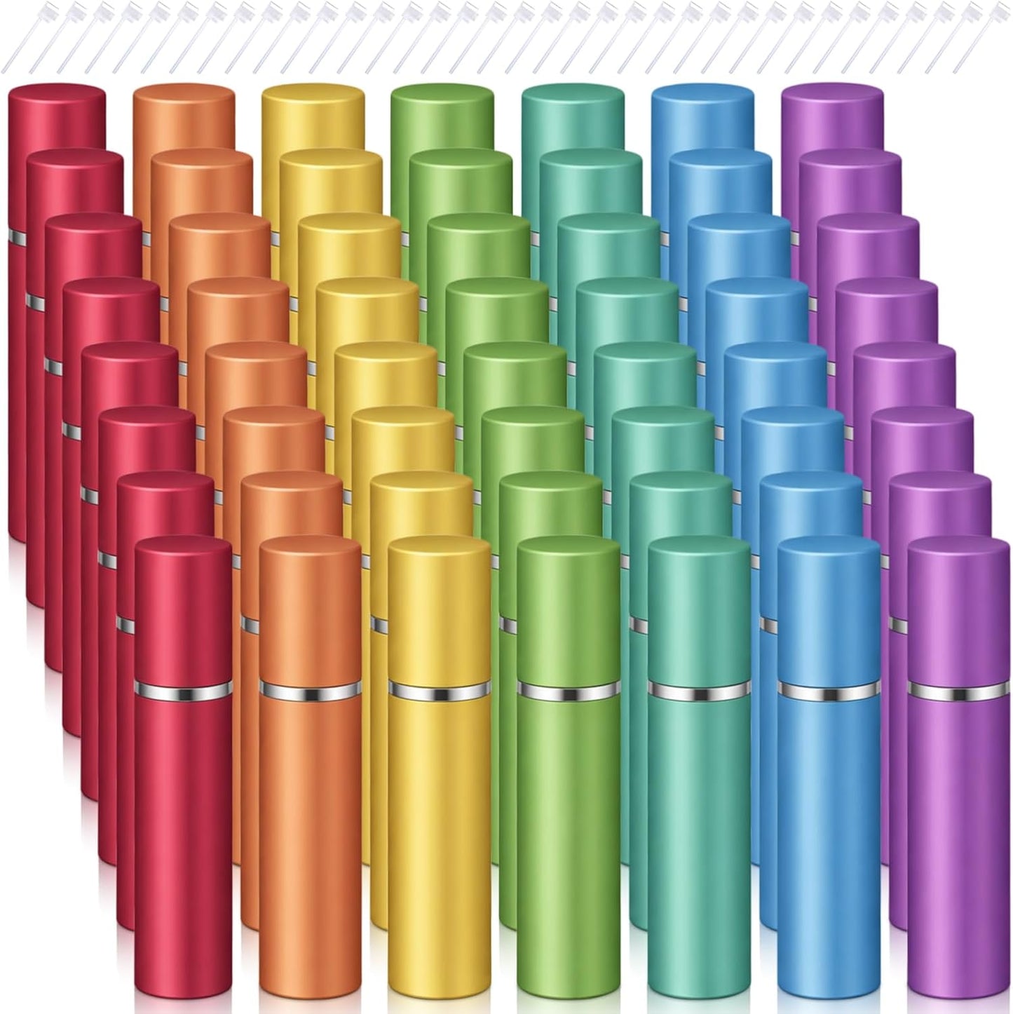 Zonon Mini Refillable Perfume Atomizer - 56 Pieces Portable Spray Bottle Set | Rainbow Color, 5 ml