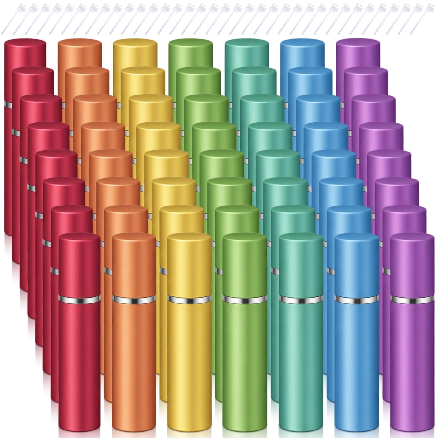 Zonon 56 Pieces Refillable Perfume Atomizer Mini Refillable Spray Perfume Bottle Portable with 56 Pieces Refill Pump Dispenser Pump Transfer Tool for Outgoing (Rainbow Color,5 ml)