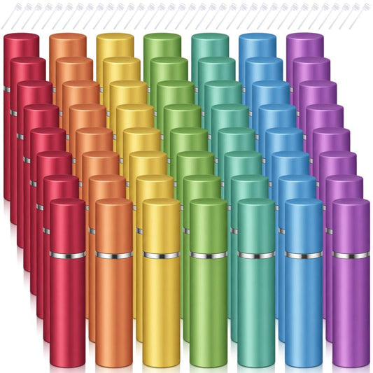 Zonon 56 Pieces Refillable Perfume Atomizer Mini Refillable Spray Perfume Bottle Portable with 56 Pieces Refill Pump Dispenser Pump Transfer Tool for Outgoing (Rainbow Color,5 ml)