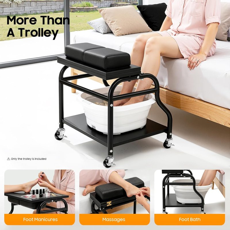 Pedicure Foot Bath Trolley Cart - Portable Esthetician Stand for Nail Tech | Spa & Massage Station with Wheels
