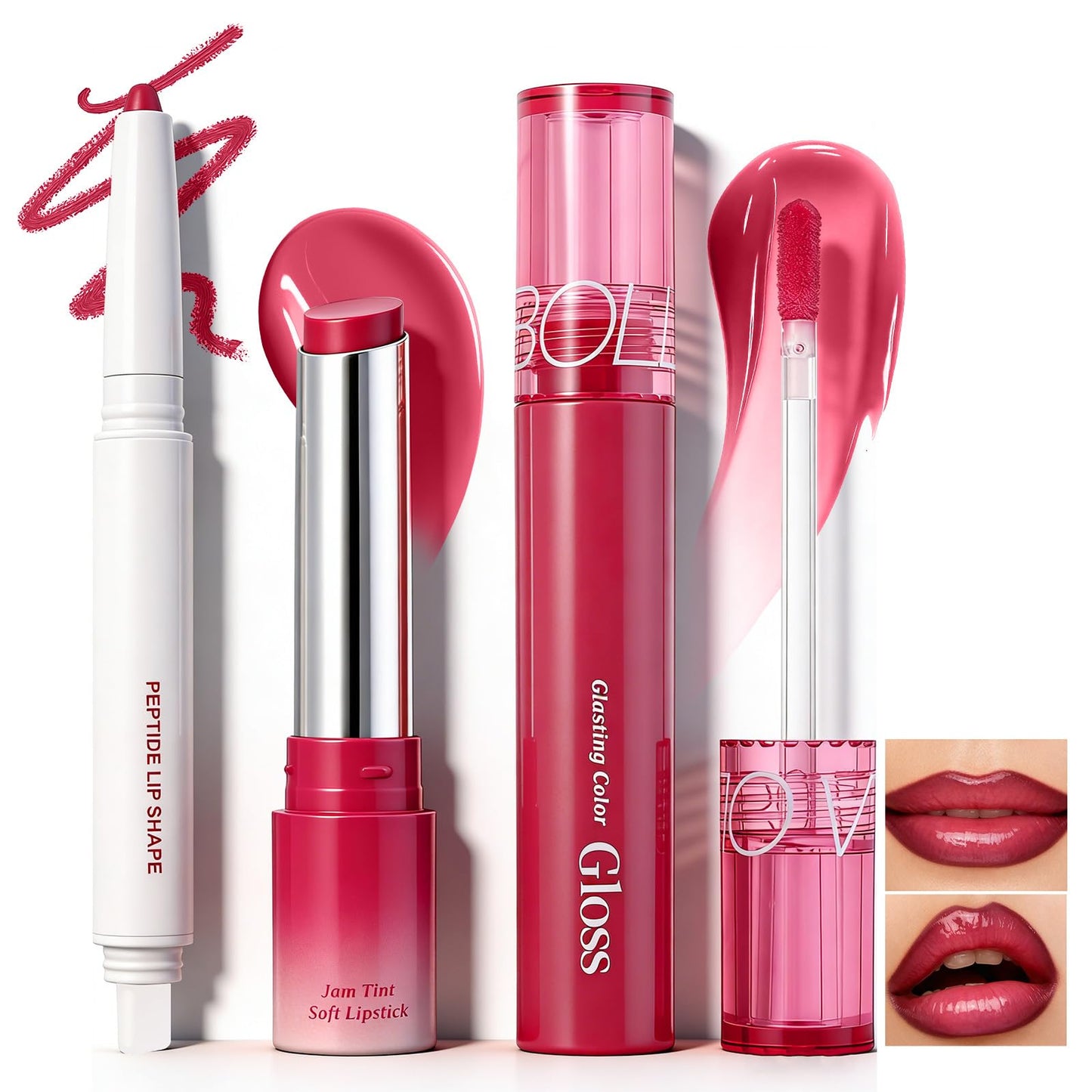 U-Shinein Pink Lip Kit With Matte Lip Liner, Lipstick and Lip Gloss Combo, Long Lasting, Highly Pigmented & Smudge Proof Makeup for Women Hydrating Formula with Natural Glossy Finish 3 Count