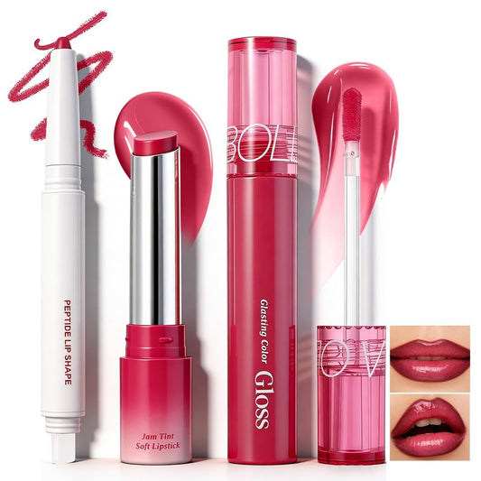 U-Shinein Pink Lip Kit With Matte Lip Liner, Lipstick and Lip Gloss Combo, Long Lasting, Highly Pigmented & Smudge Proof Makeup for Women Hydrating Formula with Natural Glossy Finish 3 Count