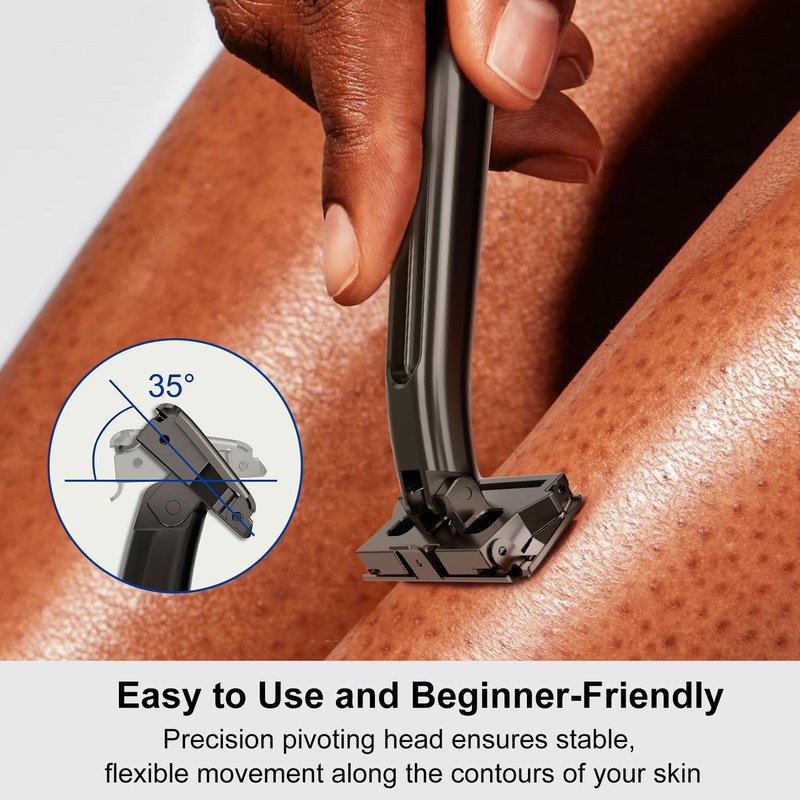 THURLADY Dual-Blade Safety Razor with Pivoting Head, Reusable Metal Razors for Men, with 20 Double Edge Blades and Stand, Smooth Close Clean Shave, Black