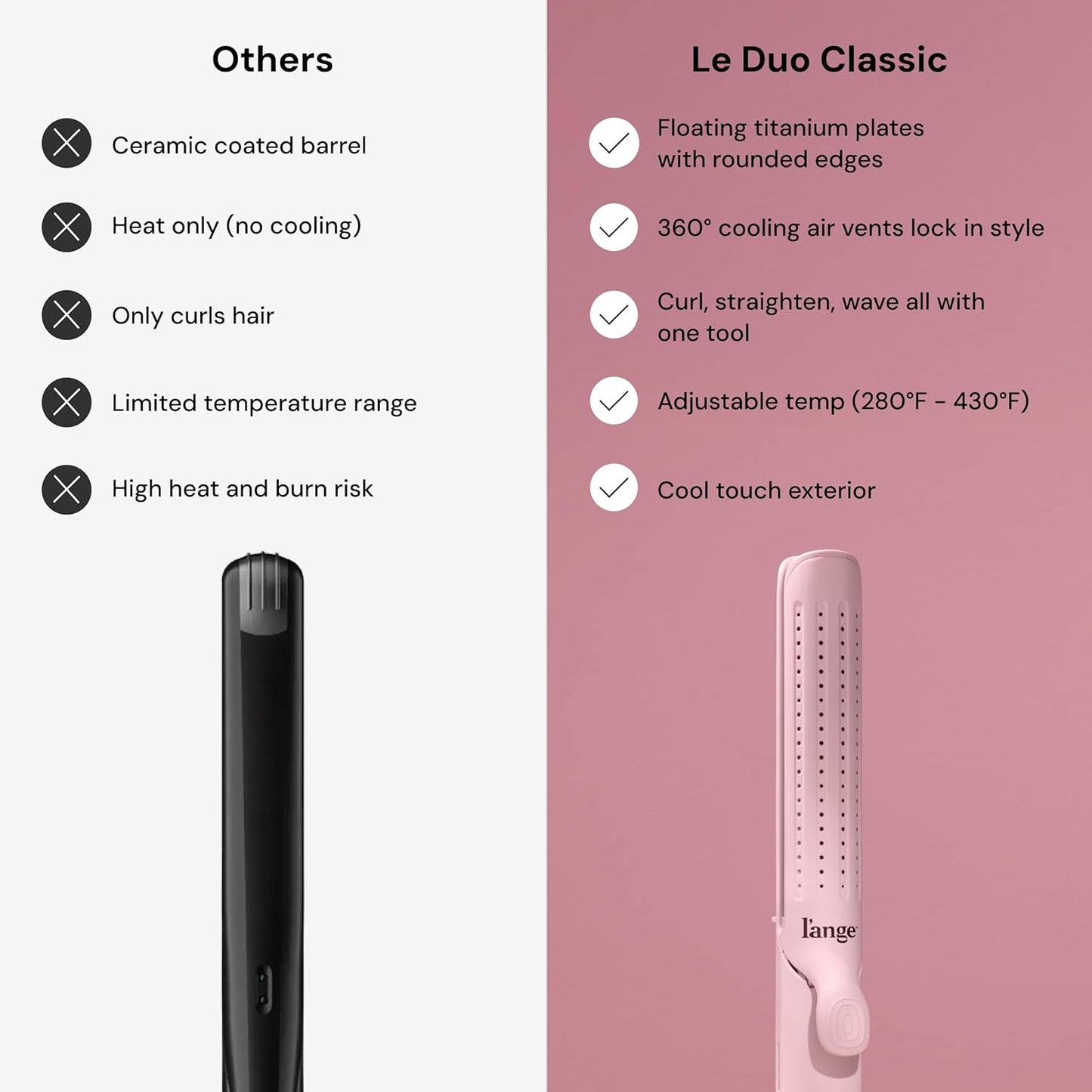 L'ANGE HAIR 2-in-1 Hair Straightener & Curler - 360° Airflow, Titanium Plates | 1" Wand for Long Hair (Blush)