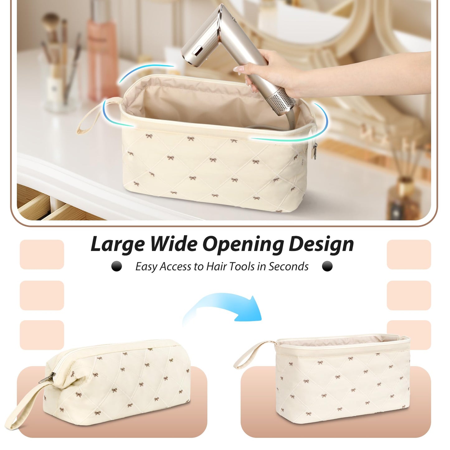 Linpr Shark Flex Style Case, Travel Hair Dryer Bag Compatible with Dyson Airwrap, Quilted Hair Tool Organizer Bag for Women, Portable Carrying Case for Flat Curling Iron Accessories (Beige)