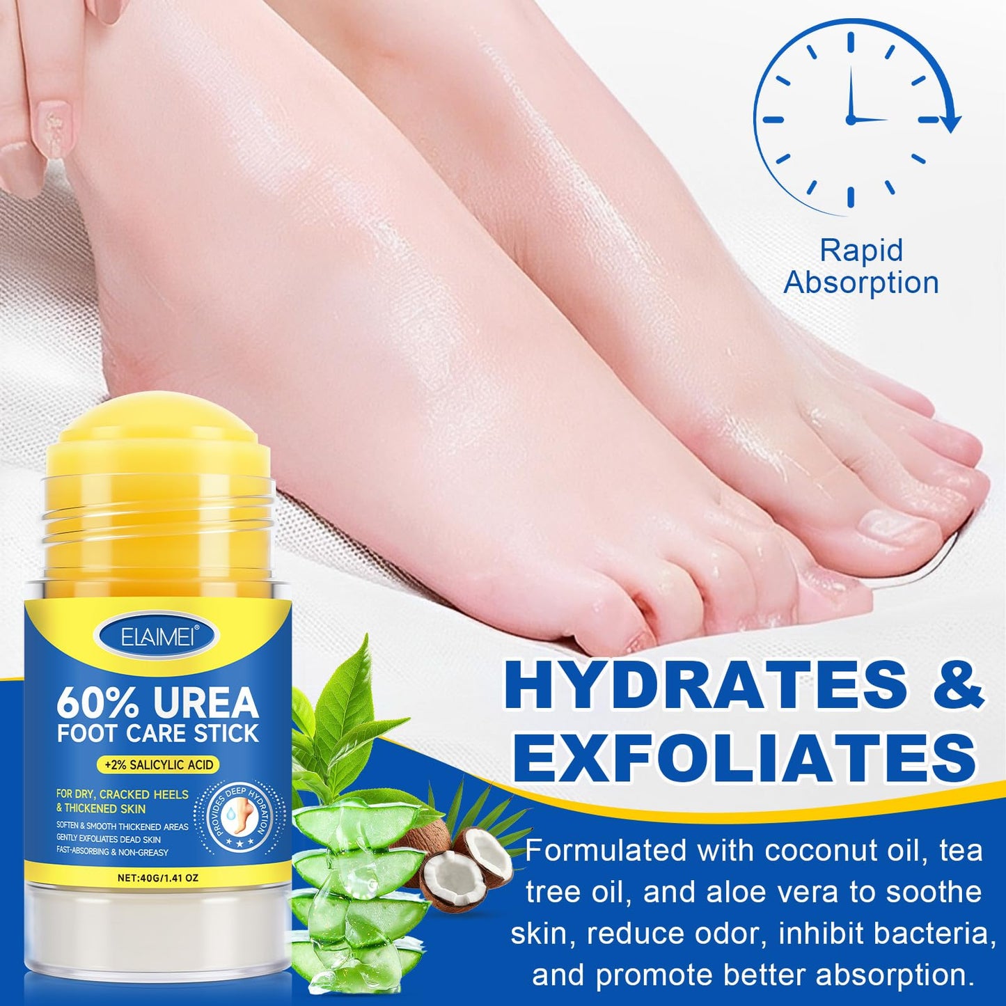 FANSHI 3 PCS Urea Stick 60% High Potency, Foot Care Urea Stick for Deeply Moisturizing & Fast Absorbing, Exfoliation for Dry Cracked Heels & Thickened Skin