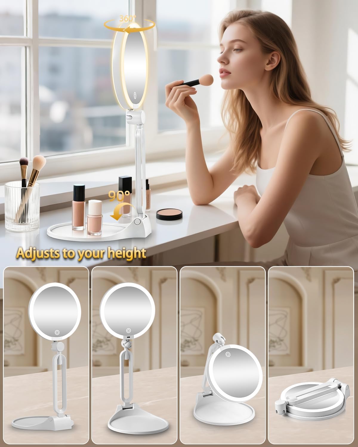 Travel Magnifying Makeup Mirror - Dual-Sided 1X/20X Lighted | Rechargeable, 6-Inch, 360° Adjustable