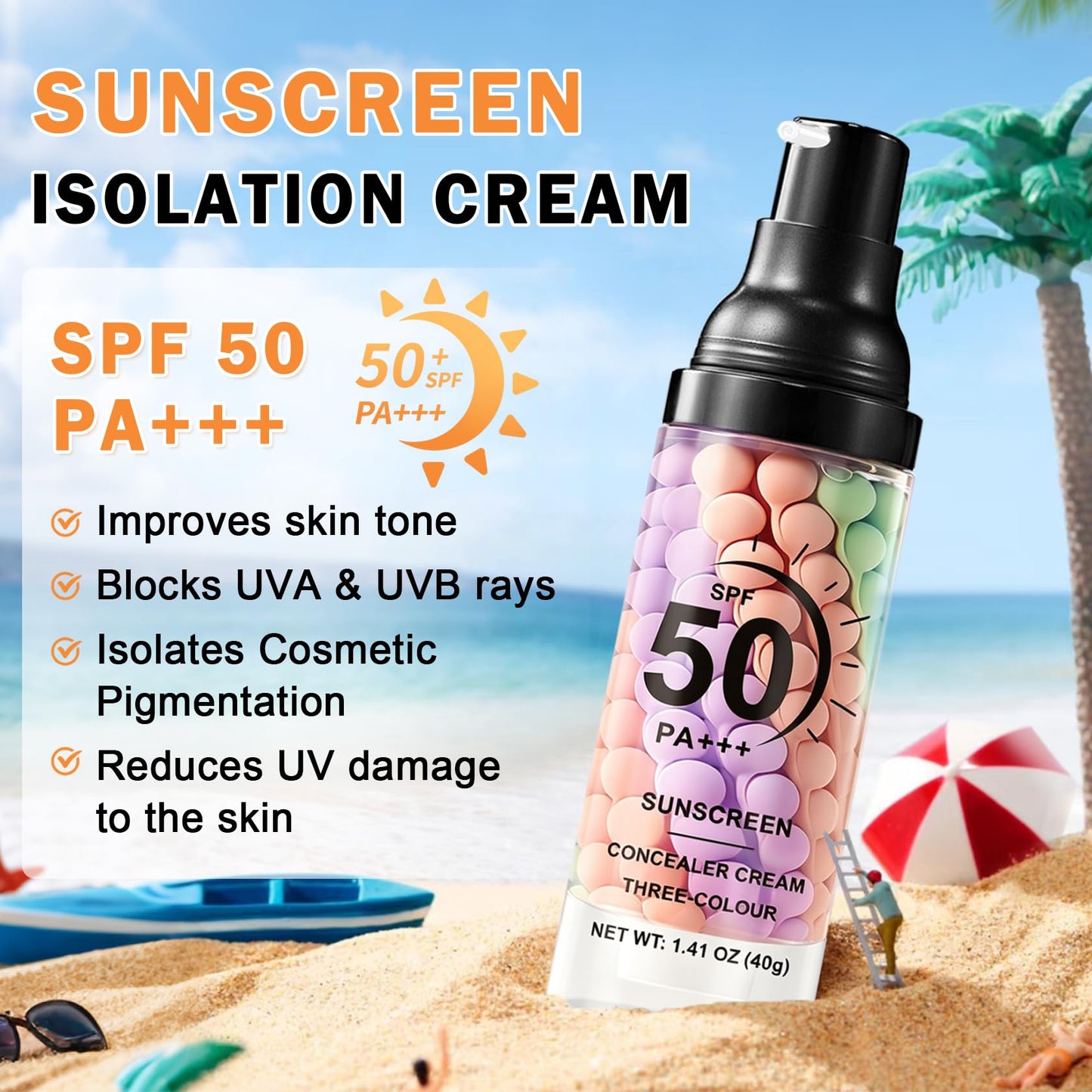 2PCS 3 In 1 Primer for Face Before Makeup SPF 50 Sunscreen with Sponge