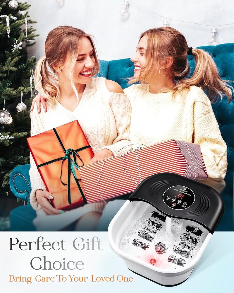 Collapsible Heated Foot Spa - Shiatsu Massage Bath with Red Light & Timer | 8 Rollers, Pumice Stone