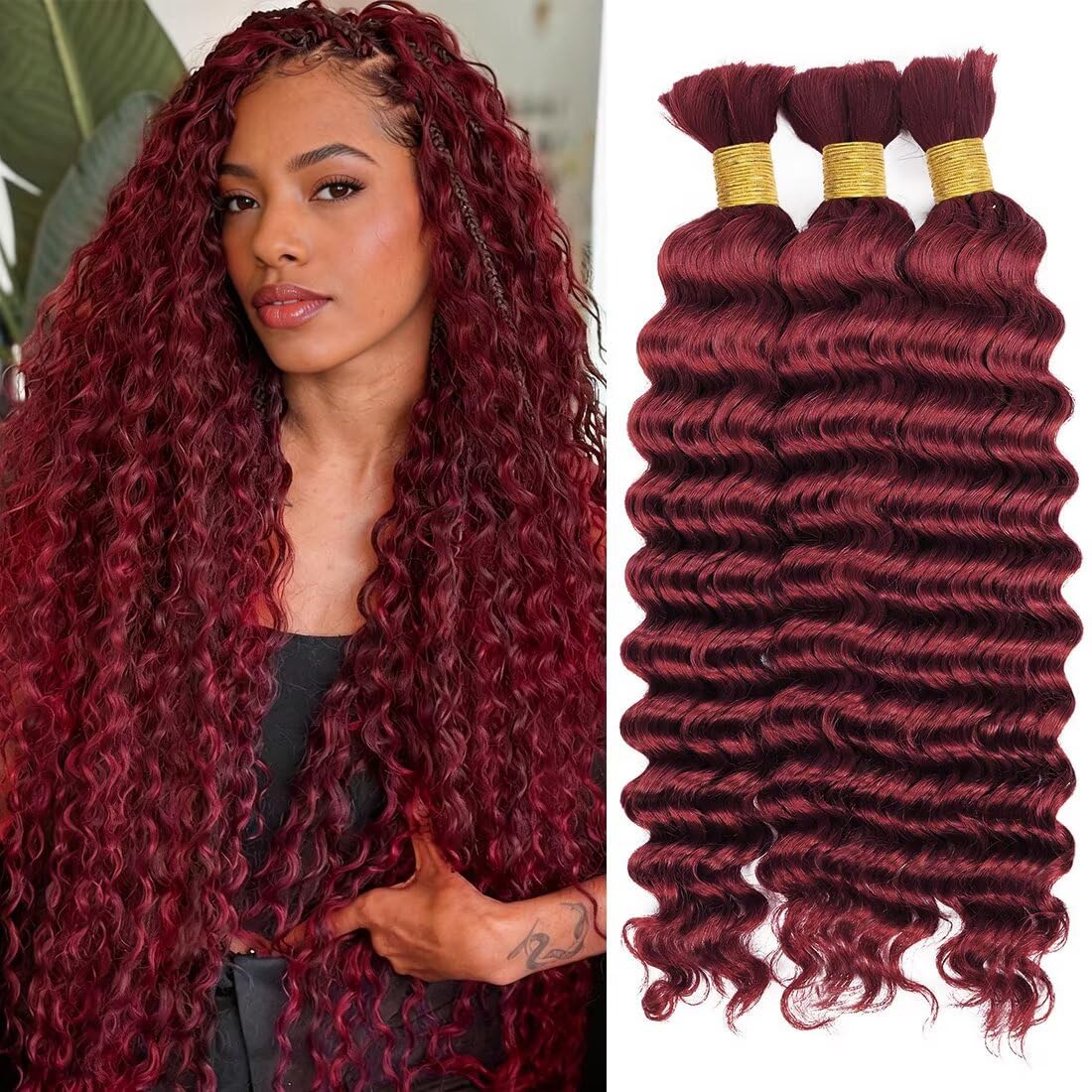 Unprocessed Human Hair for Braiding - #4/30 Brown with Auburn Highlights | 22 Inch, 100g, 2 Bundles, Curly Bulk Hair Extensions