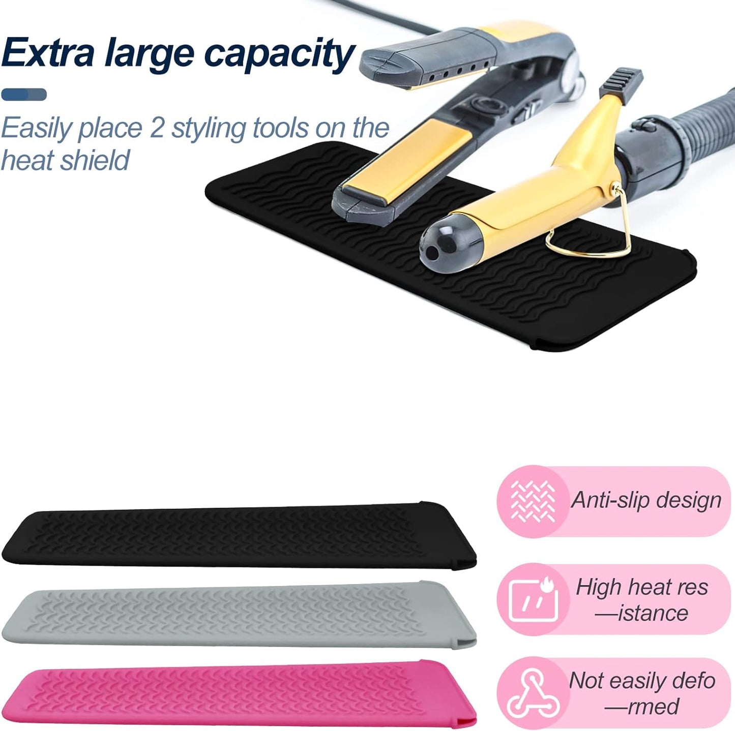 Silicone Heat Resistant Mat for Hair Tools - Pouch for Curling Iron & Straightener | Black