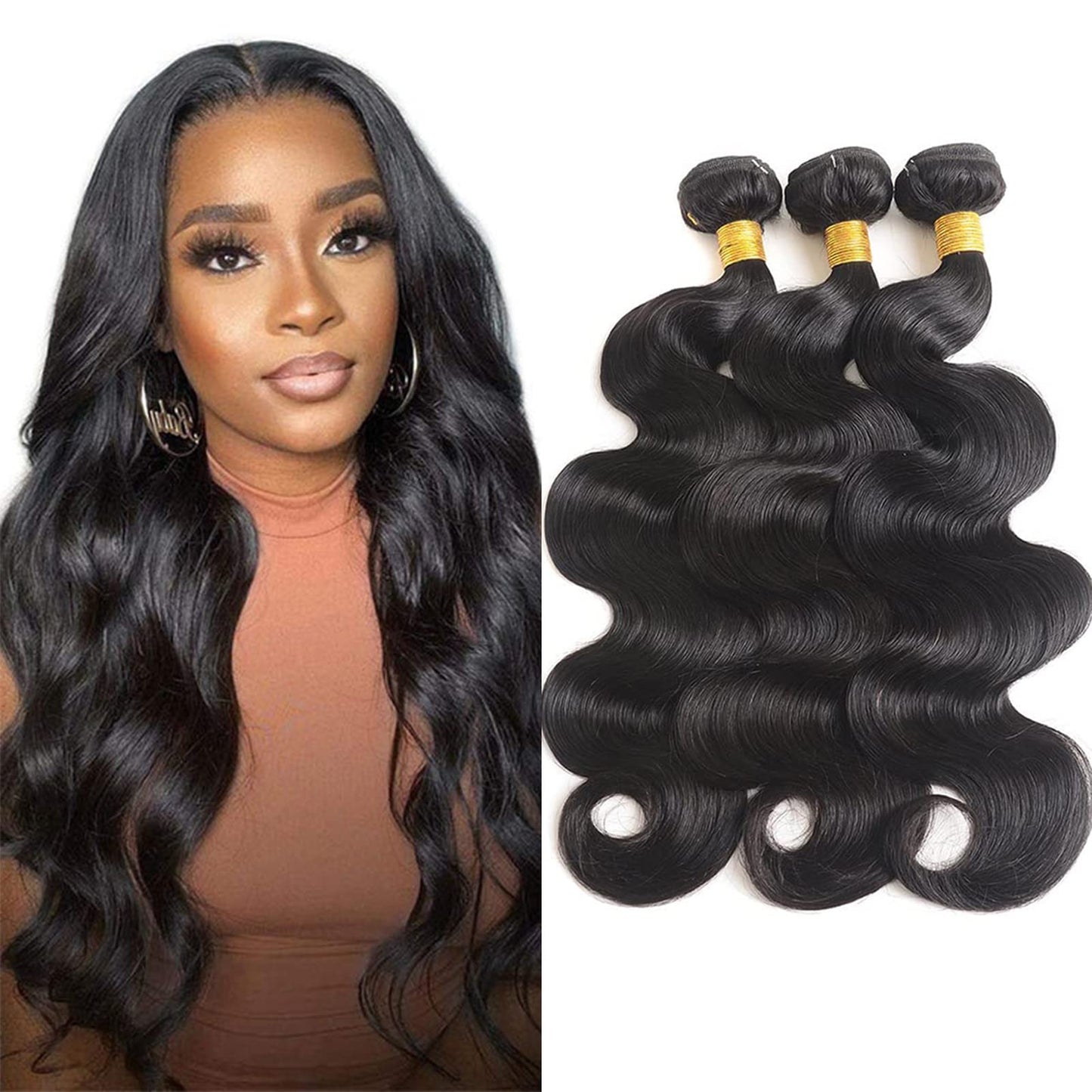 Body Wave Bundles Human Hair 16 18 20 Inch Brazilian Virgin Human Hair Bundles Body Wave 3 Bundle 100% Unprocessed Weave Hair Weft 300G