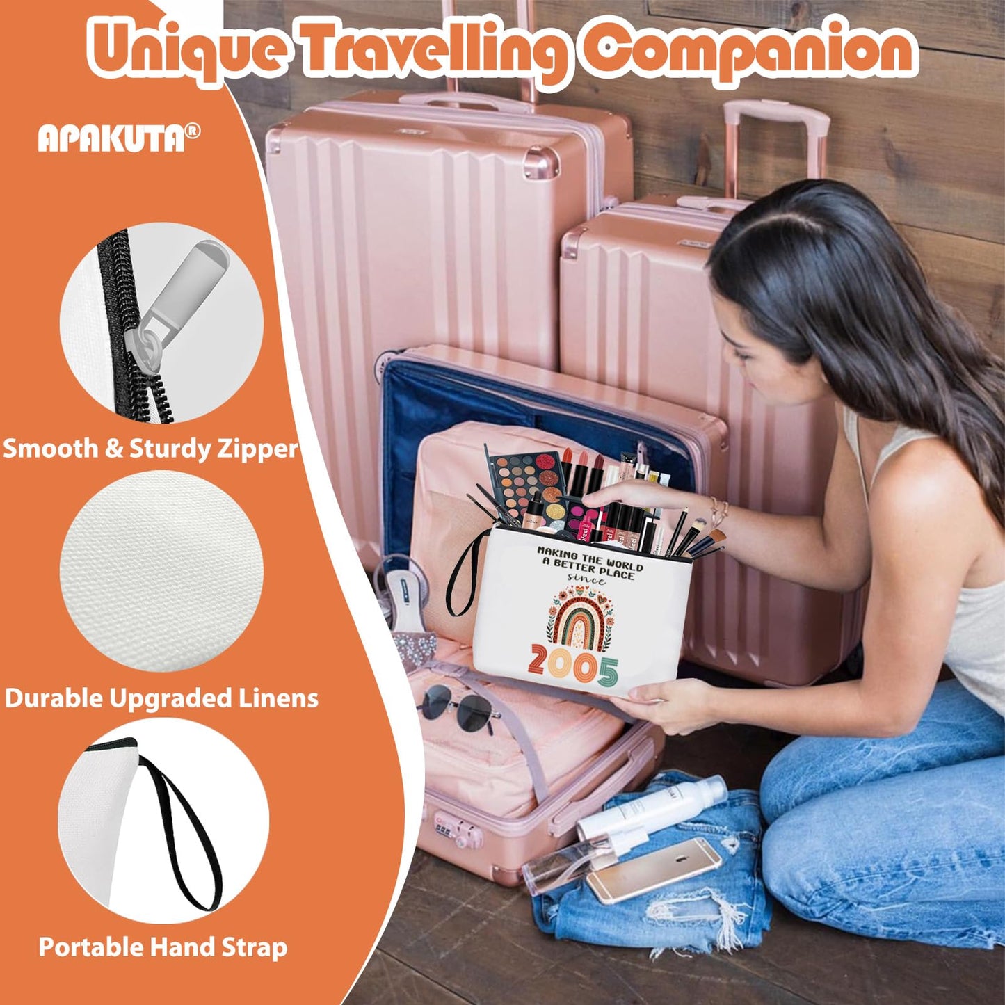 APAKUTA 21ST Birthday Gifts for Her 2005 Year Gifts Idea Women 21ST Birthday Decoration Makeup Bag 21-Year-Old Cosmetic Bag Organizer Zipper Pouch Gifts for Women Wife Aunt Friend