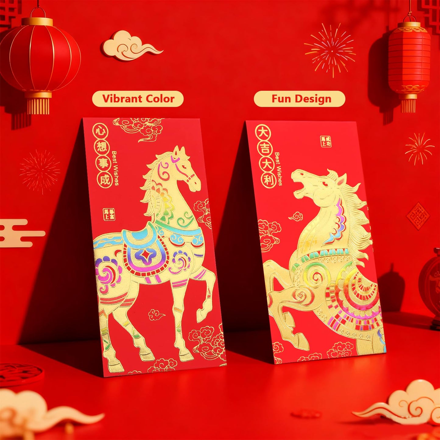 BRIOYHA 30Pcs Chinese New Year Red Envelopes,2026 Lunar New Year Red Pocket Envelopes Chinese Hong Bao,Lucky Money Packets for Year of the Horse Chinese Spring Festival Celebrations,3.5 x 6.5 Inches