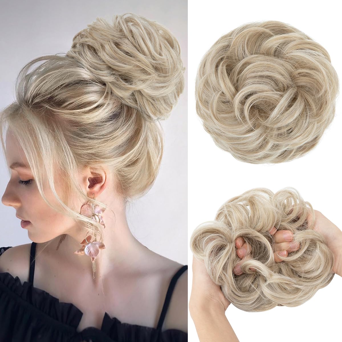 Large Messy Bun Hair Piece - Wavy Curly Synthetic Chignon Ponytail Extensions for Women | Dark Brown