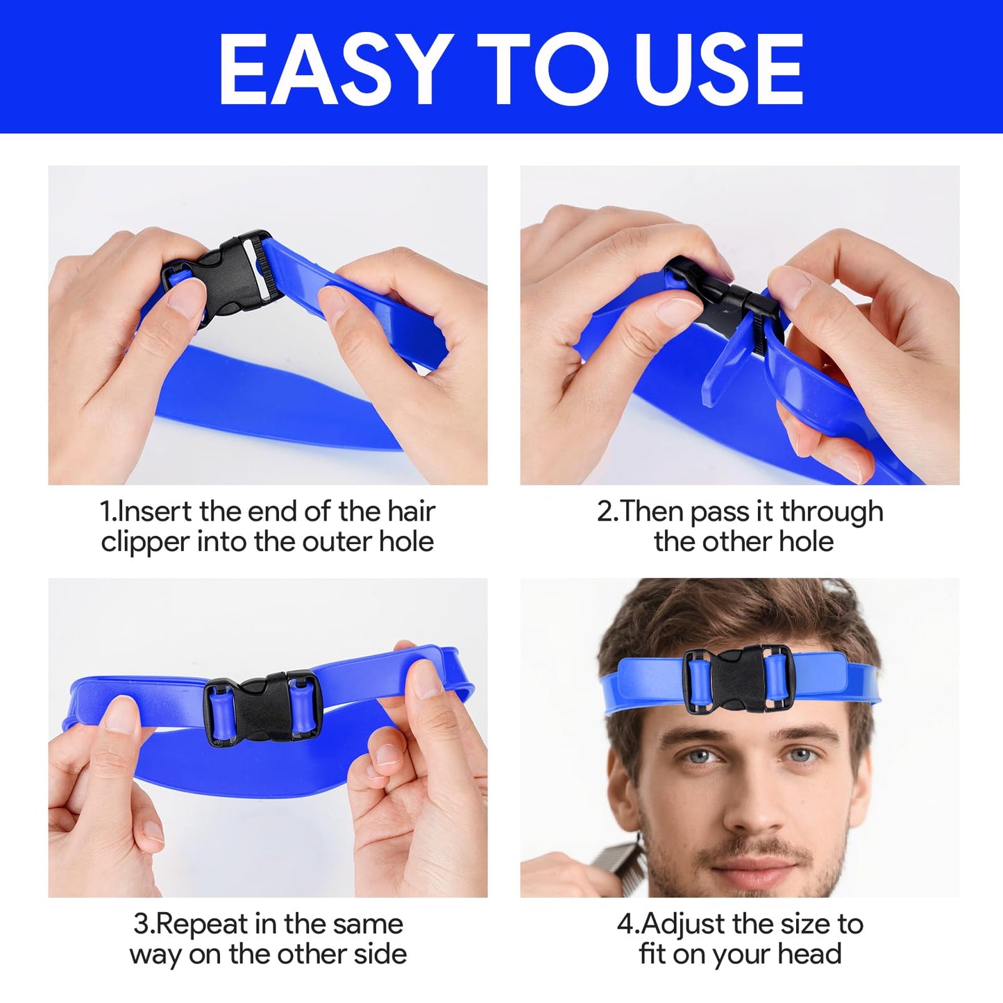 Qiuruoo Self Haircut Cape Kit for Men，Fade Guide for Men Haircut，Hair Cutting Kit Includes Hair Cutting Cape, Adjustable Hair Trimming Guide, Comb，for Adults and Kids, Salon and Home Use(Blue)