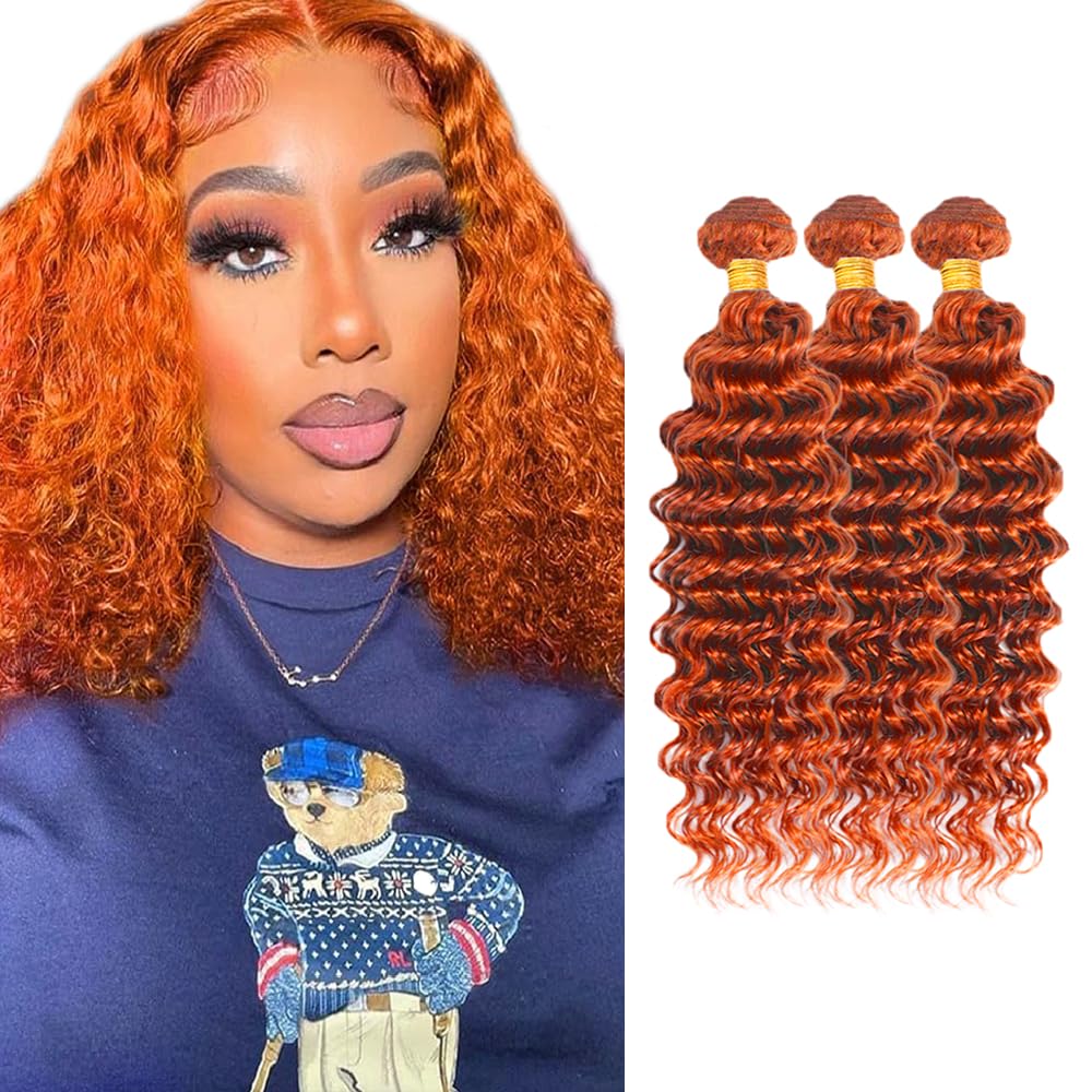 Ginger Human Hair Bundles 350 Deep Wave Bundles Ginger Orange Human Hair Bundle 12 12 12 inch #350 Bundle 300g