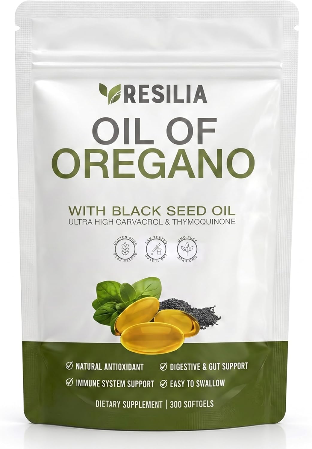 Resilia Black Seed Oil Softgels 6000mg - Premium Oregano Oil Capsules for Immune & Digestive Support | Non-GMO, Gluten-Free (60 Count)