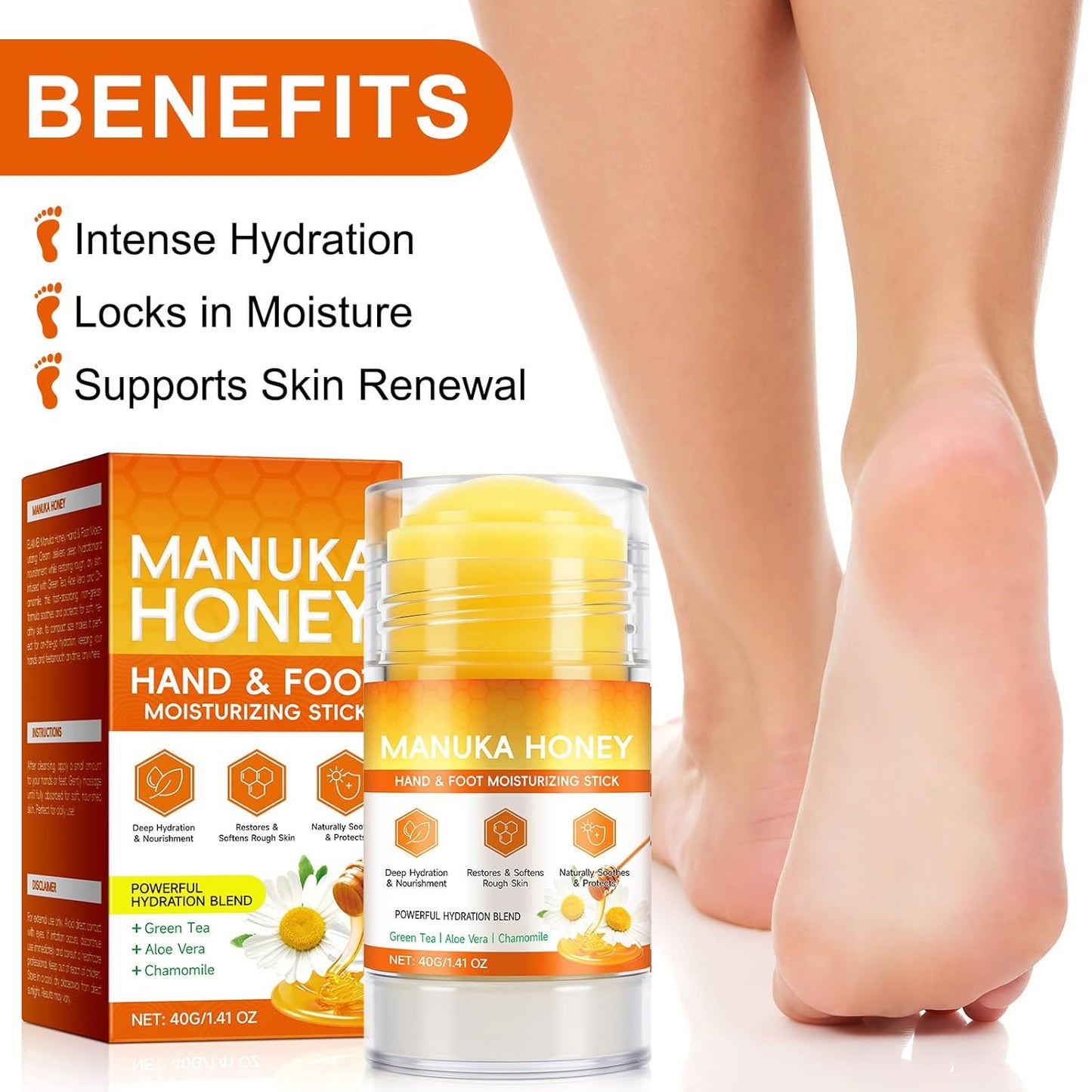 Manuka Honey Cracked Heel Treatment Balm Stick - Deep Moisturizing Foot Repair with Shea Butter & Chamomile | 1.41 Oz/40 G