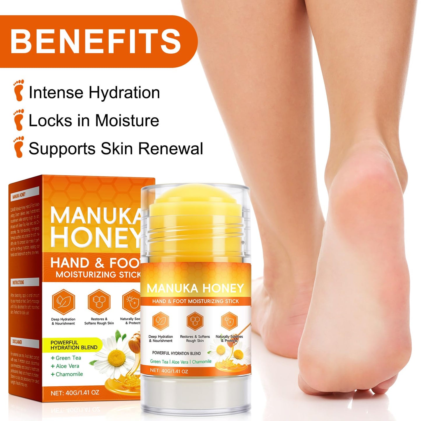 chenyayun 2 Pack Manuka Honey Cracked Heel Treatment Balm Stick, Dry & Cracked Foot Repair for Intensively & Deeply Moisturizing & Hydrating, Soothing, with Shea Butter, Chamomile|1.41 Oz/40 G