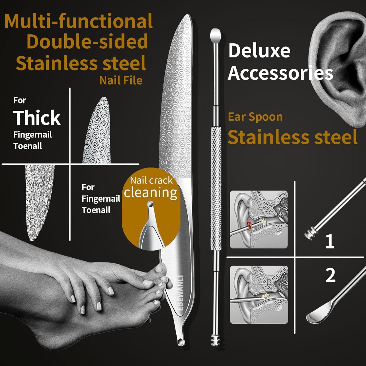 Podiatrist Toenail Clippers for Seniors | Thick Nail & Ingrown Toenail Set - Ergonomic Design