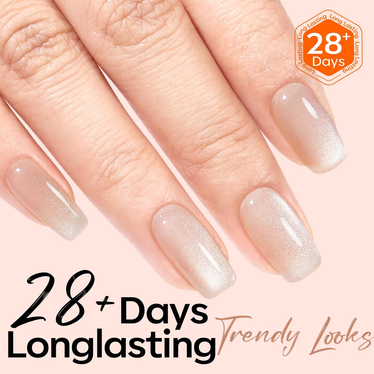 modelones Silk Cat Eye Gel Nail Polish Nude Silver Moonlight Glitter Holographic Glass Cat Eye Summer Jelly Shimmer Reflective Translucent U v Gel Magnetic Nail Polish 15 ML