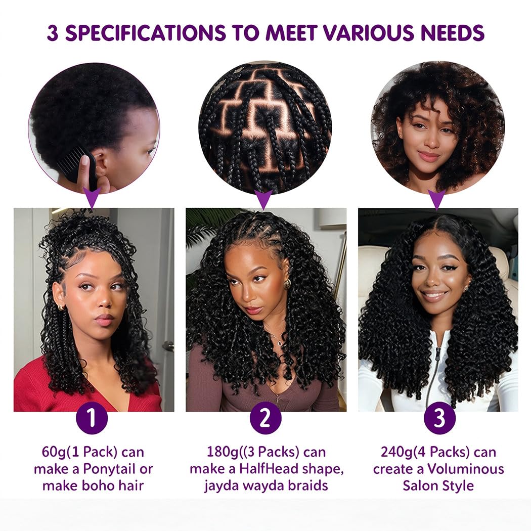 Burmese Curly Crochet Human Hair 16 Inch 60g 16A Raw Feather Crochet Human Hair Miracle Knots Pre‑Separated Lightweight Reusable Burmese Curly Hair Extensions 100% Virgin Human Hair Natural Black