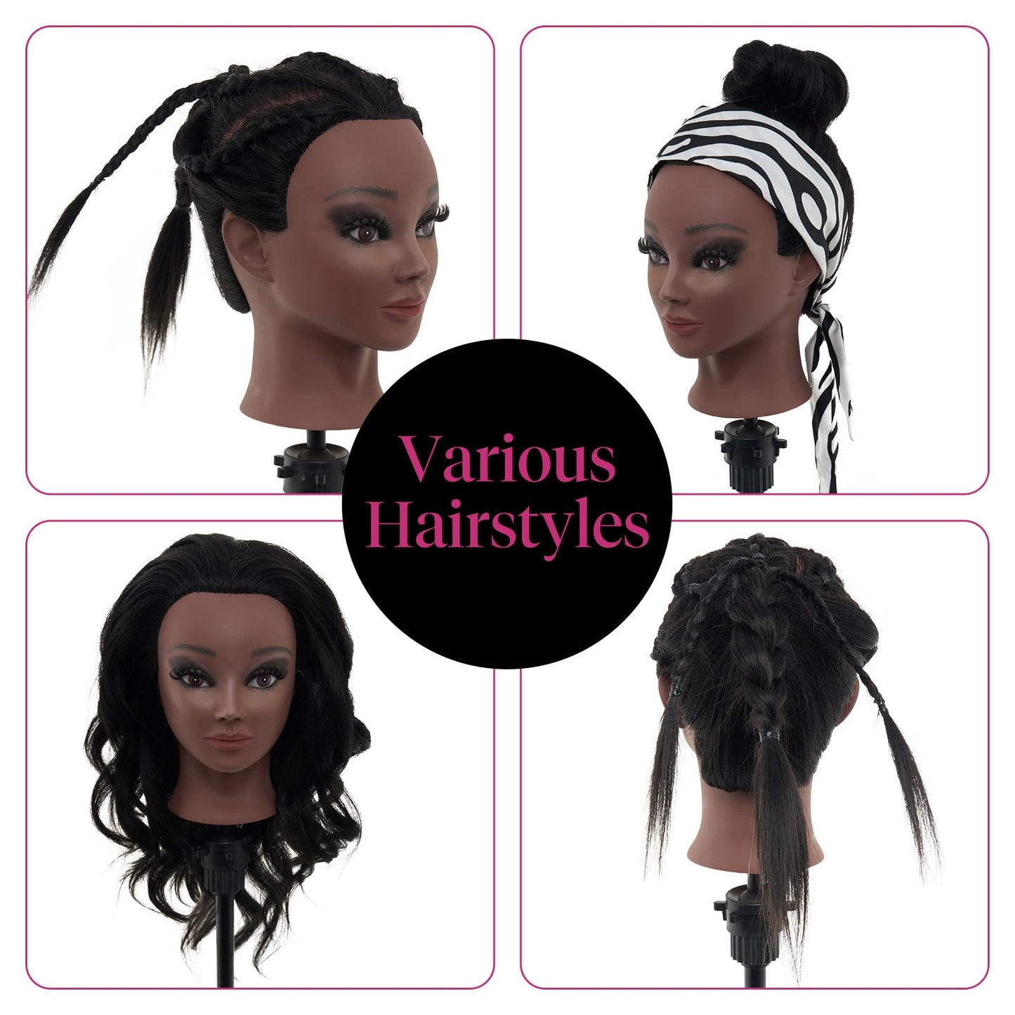 18" Mannequin Head Human Hair - 100% Real Hair Mannequin Head for Makeup Practice, Cosmetology Manikin Doll Head for Hair Styling, Hairdressing Training Head for Braiding with Table Clamp,Black