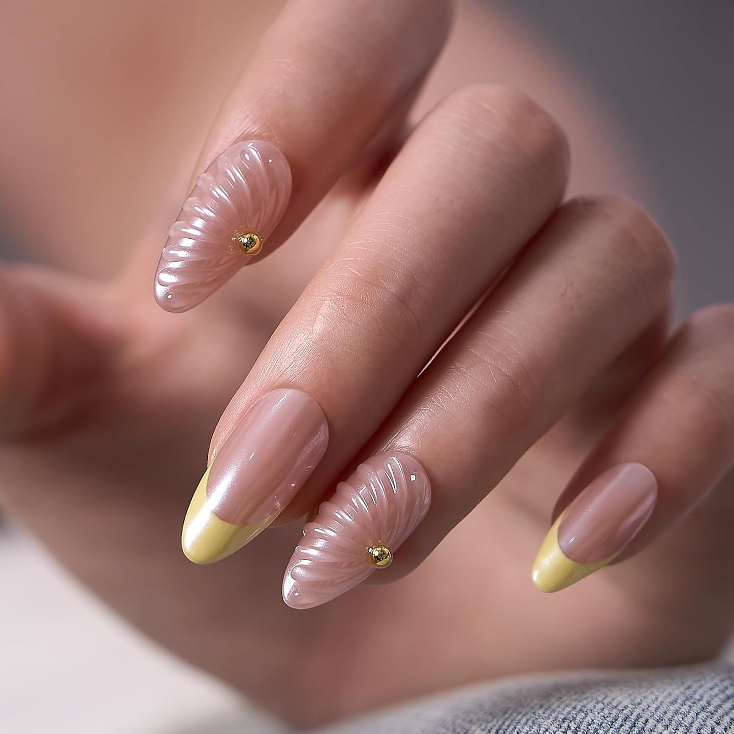 CurvLife Soft Gel Almond Press-On Nails - 30 Pcs Reusable Fake Nail Tips for Salon-Quality At-Home Manicure | Golden Poise