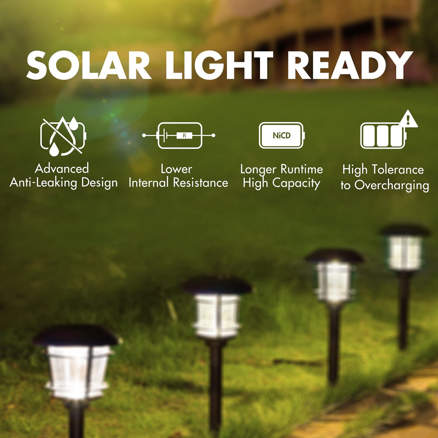 Tenergy AA Premium NiCd Rechargeable Batteries 1100mAh 1.2V Battery Pack for Solar Lights, Garden Lights, 12 Count