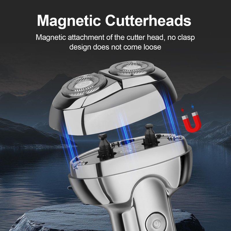 HIENA PRO Professional Magnetic Shaver for Men, Cordless Rechargeable Beard Trimmer, Electric Razor with USB, Dual Head Razor with LED Display