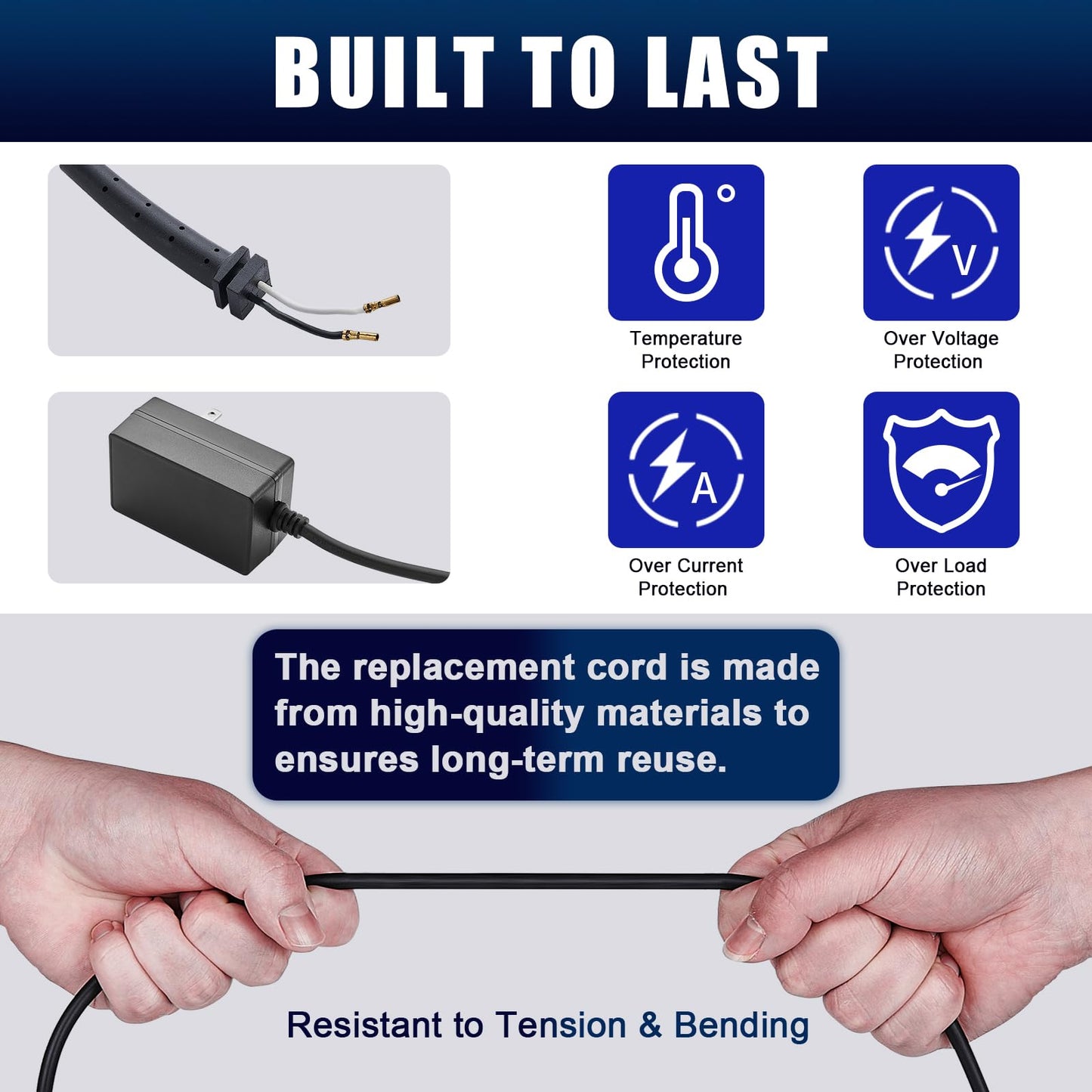 2 Pack Replacement Cords Compatible with Andis Excel SMC Model Clippers,Size 12 Foot Long Cord