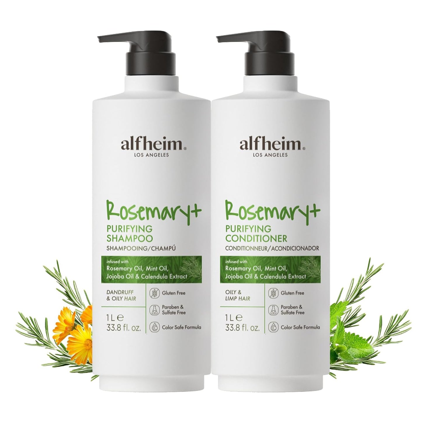Rosemary+ Purifying Shampoo & Conditioner Set - Balancing Care for Oily & Fine Hair | 18 oz x2