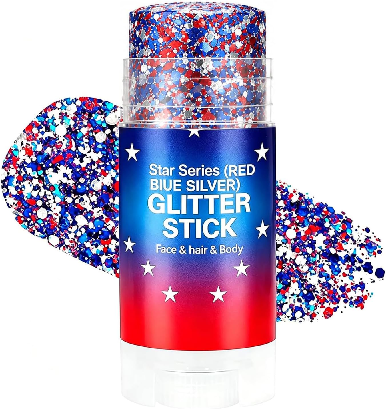 4th of July Glitter Stick - Red, White & Blue Face Glitter for Rave & Patriotic Makeup | Independence Day Decorations