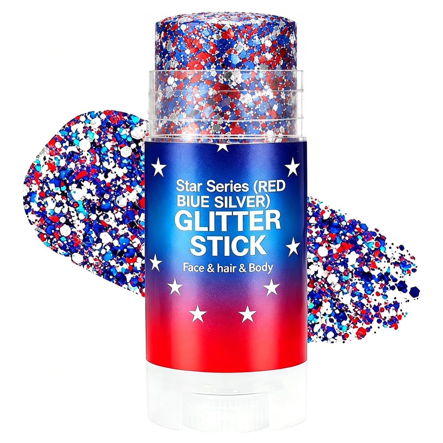 4th of July Glitter Stick, Red White and Blue Glitter Stick, Glitters Stick for Face, Rave Accessorie for Independence Days, 4th of July Decorations, Patriotic USA Flag Makeup for 250 Anniversary