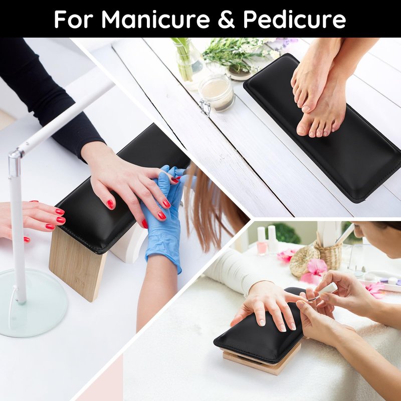 Segbeauty Arm Rest Stand for Nails Tech, Black Wooden PU Leather Nail Arm Rest with Cushion, Professional Manicure Hand Stand Nail Pillow Nails Art Accessories Table for Nail Salon Tech Home Use