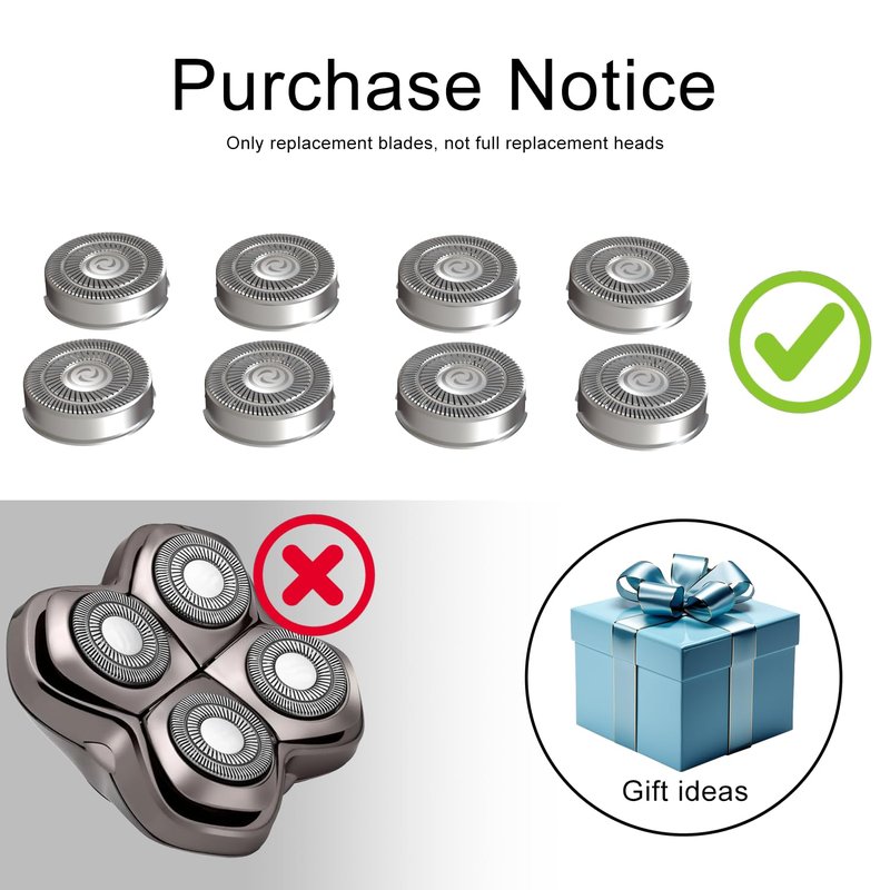 8 Pack Shaver Head Replacement Blade Compatible with Skull Shaver Pitbull Gold PRO, Pitbull Platinum PRO, Pitbull Silver PRO, Diamond PRO Shaver, Head Shavers for Bald Men
