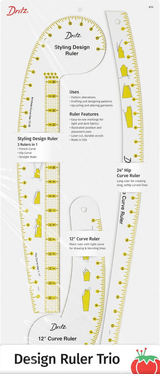 Dritz Design Ruler Trio with Styling Design, Curve & Hip Curve Rulers for Sewing